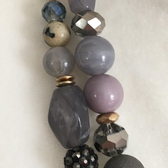 C1946 Gold & SilverTone Sparkly Gray Bead 2 Strand Necklace - Picture 5 of 7